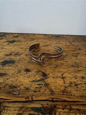 Vintage Three-Tone Gold, Copper and Silver Cuff Bracelet - Women's Jewelry